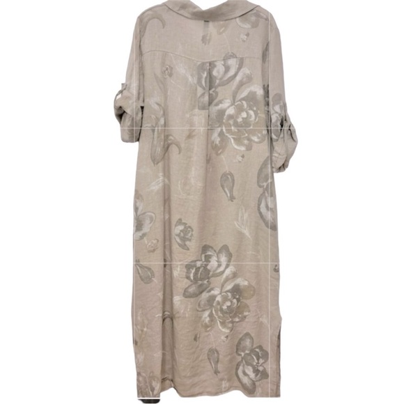 Women’s Tulip Floral Beige/White Linen Button-Down Maxi Dress - Picture 2 of 9